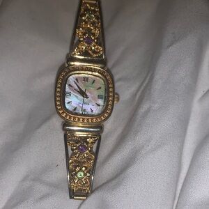 Danbury Gold-Tone Floral Bracelet Watch with Mother-of-Pearl Dial